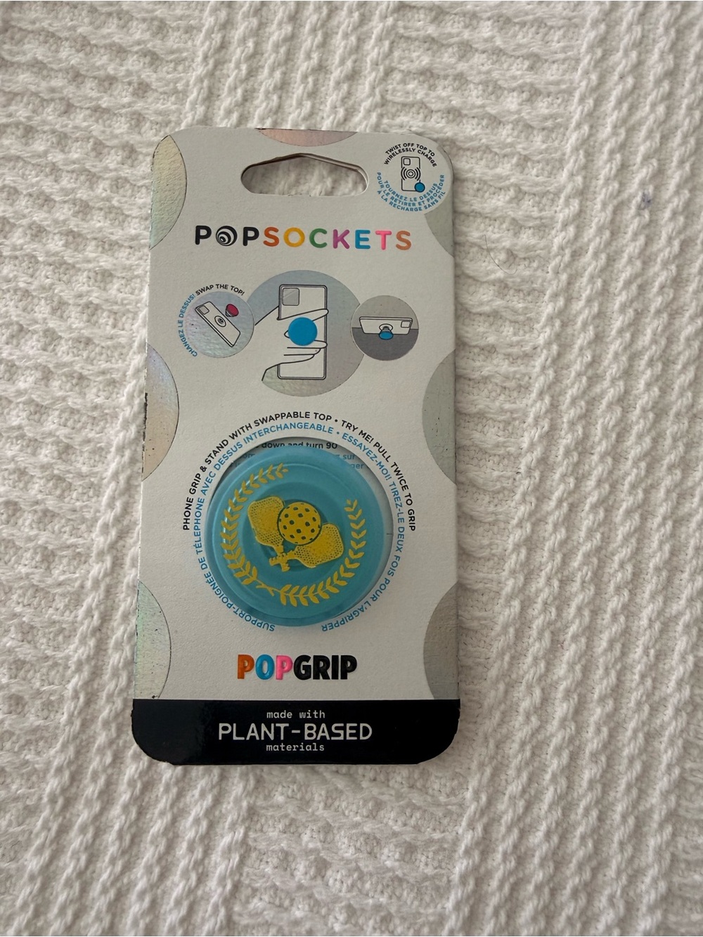 PopSockets PlantCore Cell Phone Grip & Stand - Pickleball blue and yellow